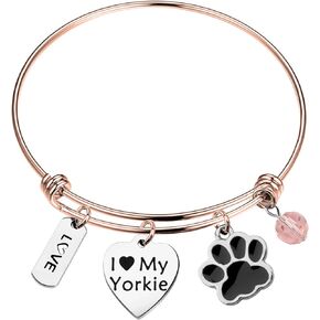 PLITI Yorkie Gifts Yorkshire Terrier Gift Yorkie Lover Gifts for Women I Love My Yorkie Funny Bracelet Pawprint Jewelry Dog Lover Gifts Dog Mom Gifts Animal Lover Gifts