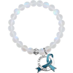 UJIMS Ovarian Cancer Awareness Gifts for Women Teal Ribbon Survivor Bracelet PTSD Warrior Support Jewelry for Her