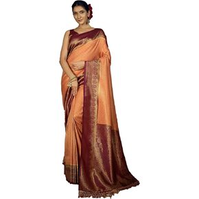 الساري الهندي للنساء من الحرير الخام باناراسي المنسوج ساري | ساري هدية زفاف ديوالي الهندي وبلوزة غير مخيطة in Kuwait