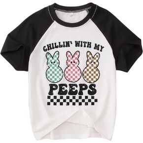 MODNTOGA Boys Girls Easter Outfit Bunny Graphic T-Shirt Chillin' with My Peeps Letter Print Short Sleeve Tee Tops