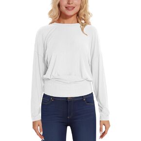Women's Casual Long Sleeve Shirt Fashion Crew Neck Loose Fit Soft Lightweight Blouse Relaxed Go Out Tunic Tops