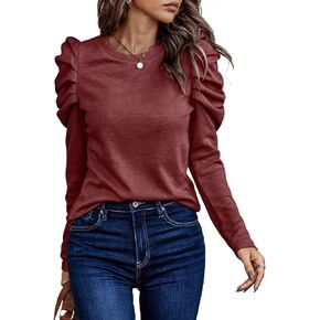 LYANER Women's Casual T-Shirt Crewneck Ruched Puff Sleeve Loose Fit Tee Shirt Top