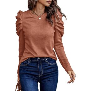 LYANER Women's Casual T-Shirt Crewneck Ruched Puff Sleeve Loose Fit Tee Shirt Top