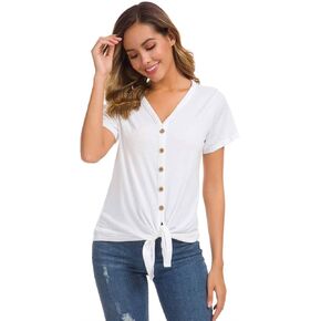 قمصان نسائية بأكمام قصيرة وربطة عنق وأزرار سفلية من Henley قمصان صيفية كاجوال تونيك تي شيرت in Kuwait