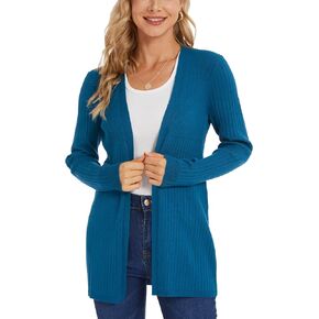 Cardigan for Women Open Front Long Sleeve Knit Ribbed Sweater Slim Fit S-XXL