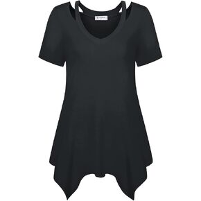Bulotus Womens Summer Short Sleeve Tunic Dressy Casual Spring 3 4 Sleeve Shirt Cut Out V Neck Long Tops Beach Vacation in Kuwait