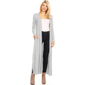 Women's Open Front Drape Cardigans Long Sleeve Maxi Lightweight Duster Coat with Pockets