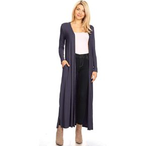 Women's Open Front Drape Cardigans Long Sleeve Maxi Lightweight Duster Coat with Pockets