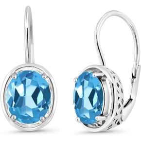 Gem Stone King 925 Sterling Silver Swiss Blue Topaz Dangle Earrings For Women (3.60 Cttw, Gemstone Birthstone, Oval 9X7MM)