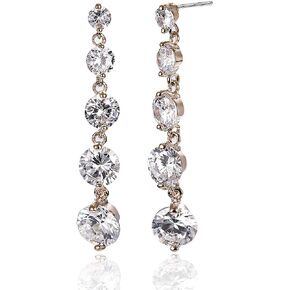 Women's Cubic Zirconia Bridal Earrings - Elegant Long Wedding Party Prom Earring for Bride Bridesmaids Crystal CZ Rhinestone Chandelier Statement Dangle Drop Earrings for girls
