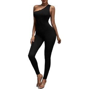 WDIRARA Women's One Shoulder Sleeveless High Waist Jumpsuit Elegant Pants Bodycon Romper