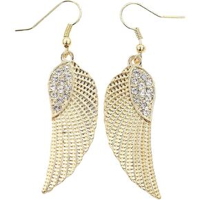 IDB Dangling Rhinestone Angel Wing Hook Earrings - 1 3/4 inch drop
