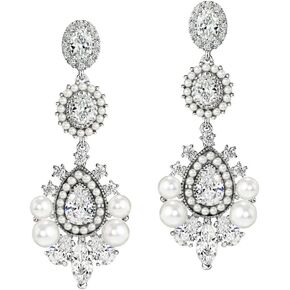 Bridal Wedding Earring Cubic Zirconia Chandelier Earrings Pearl Marquise Vintage Earrings for Brides Bridesmaid