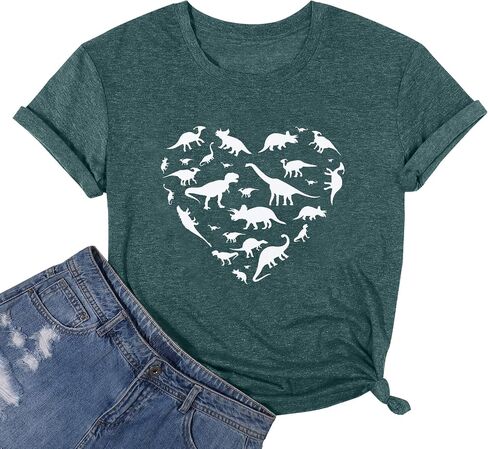 Women Cute Dinosaur Shirts Funny Dinosaurs Graphic Tshirt Short Sleeve Loose Casual Tee Tops in Saudi Arabia
