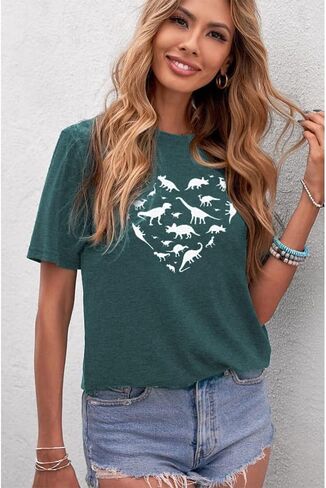 Women Cute Dinosaur Shirts Funny Dinosaurs Graphic Tshirt Short Sleeve Loose Casual Tee Tops in Saudi Arabia