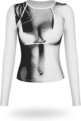 المرأة سليم صالح ثلاثية الأبعاد الجسم طباعة كم طويل مثير المحاصيل القمم بلون الأساسية Crewneck ضيق قميص الخروج الشارع الشهير in Saudi Arabia