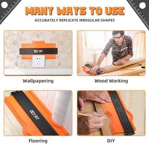 مقياس محيطي (5 بوصة) قفل قابل للتعديل، أدوات وتحسين المنزل، أدوات النجارة، أداة قياس، هدايا عيد الميلاد للرجال ملف تعريف قابل للتعديل للنسخ الدقيق للأشكال غير المنتظمة (برتقالي) in Kuwait