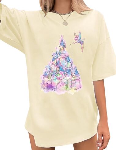 Oversized Magic Kingdom Shirt for Women Castle Graphic T-Shirt Summer Holiday Family Short Sleeve Tops in Saudi Arabia