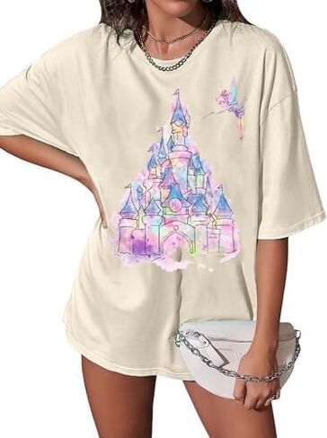 Oversized Magic Kingdom Shirt for Women Castle Graphic T-Shirt Summer Holiday Family Short Sleeve Tops in Saudi Arabia