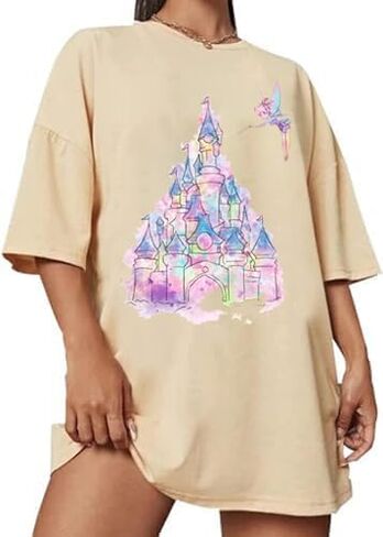 Oversized Magic Kingdom Shirt for Women Castle Graphic T-Shirt Summer Holiday Family Short Sleeve Tops in Saudi Arabia