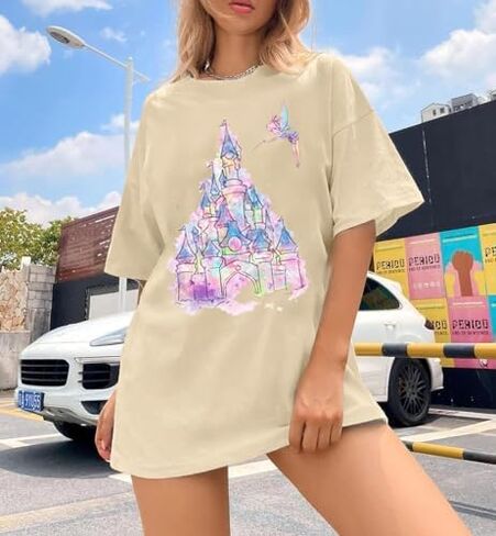 Oversized Magic Kingdom Shirt for Women Castle Graphic T-Shirt Summer Holiday Family Short Sleeve Tops in Saudi Arabia