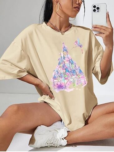 Oversized Magic Kingdom Shirt for Women Castle Graphic T-Shirt Summer Holiday Family Short Sleeve Tops in Saudi Arabia