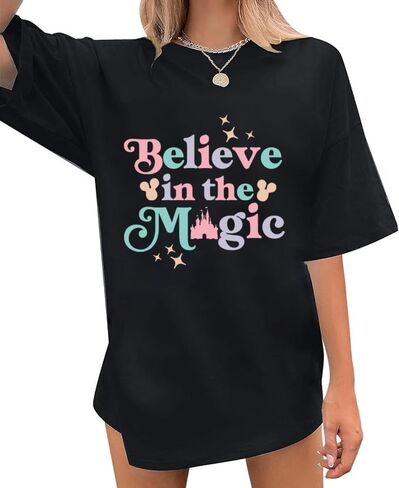 Oversized Magic Kingdom Shirt for Women Castle Graphic T-Shirt Summer Holiday Family Short Sleeve Tops in Saudi Arabia