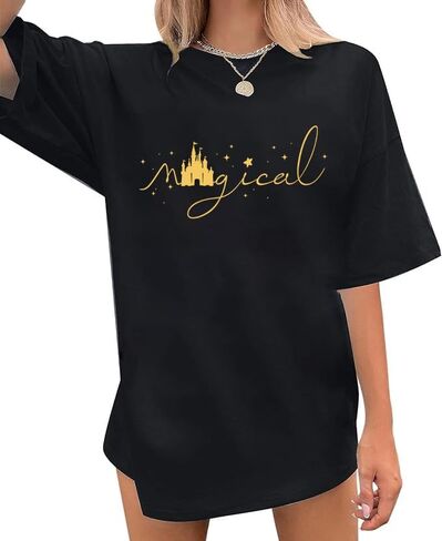 Oversized Magic Kingdom Shirt for Women Castle Graphic T-Shirt Summer Holiday Family Short Sleeve Tops in Saudi Arabia