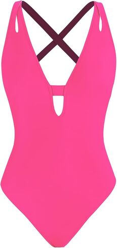 بدلة سباحة نسائية من قطعة واحدة من CUPSHE برقبة عميقة على شكل حرف V وفتحة مفاتيح متقاطعة من الخلف وأشرطة مقطوعة ذاتيًا in Kuwait