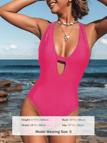 بدلة سباحة نسائية من قطعة واحدة من CUPSHE برقبة عميقة على شكل حرف V وفتحة مفاتيح متقاطعة من الخلف وأشرطة مقطوعة ذاتيًا in Kuwait