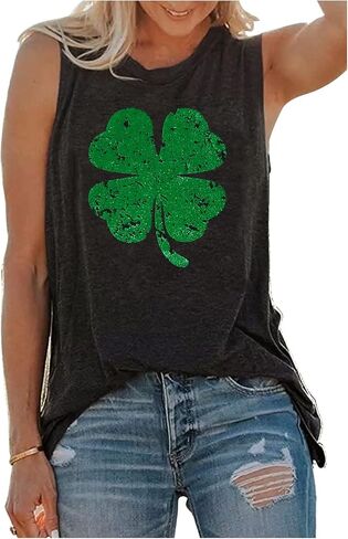 بريق البرسيم سانت باتريك يوم تانك القمم المرأة شامروك سانت باتريك بلا أكمام تي شيرت عادية الأيرلندية عطلة المحملة القمم in Kuwait