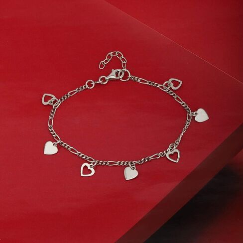 Vanbelle Sterling Silver Jewelry - Rhodium Plated with 925 Stamp - Hanging Open and Close Heart Bracelet - Elegant handcrafted - for Women - 6.5" long + 1" extender in Saudi Arabia