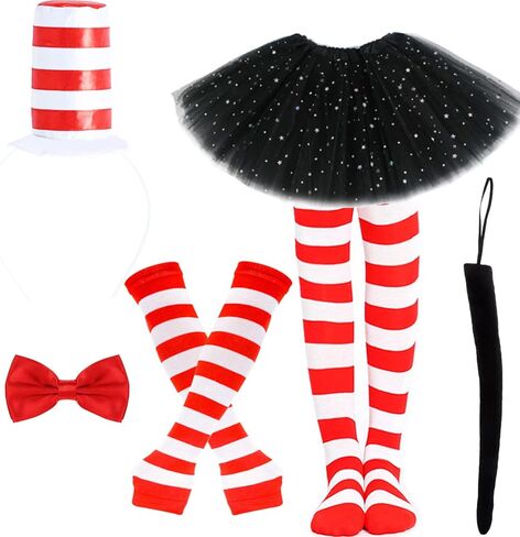 6 Pcs Cat Costume Child Tulle Tutu Set Skirts Cat Ear Headband Bowtie Tail Bow Tie Striped Tights in Kuwait
