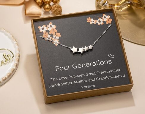 MADAOGO Four Generations Necklace for Women, 925 Sterling Silver Four Star Necklace, Great Grandma Gifts, Mother's Day Jewelry Gift Ideas for Women, Birthday Gifts for Grandma, Medium, Sterling in Kuwait