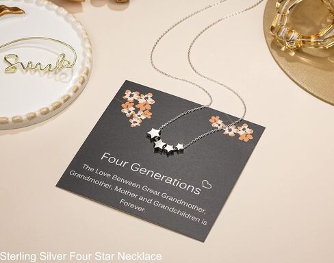 MADAOGO Four Generations Necklace for Women, 925 Sterling Silver Four Star Necklace, Great Grandma Gifts, Mother's Day Jewelry Gift Ideas for Women, Birthday Gifts for Grandma, Medium, Sterling in Kuwait