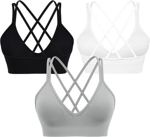 VEQKING Strappy Women Sports Bra V-Neck Criss Cross Back Padded Yoga Bra Seamless Workout Bras Spaghetti Strap Bralettes in Kuwait