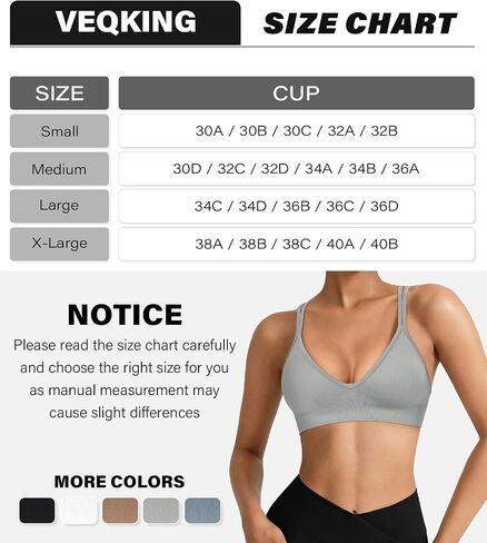 VEQKING Strappy Women Sports Bra V-Neck Criss Cross Back Padded Yoga Bra Seamless Workout Bras Spaghetti Strap Bralettes in Kuwait