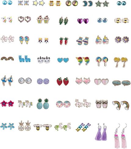 49-60 زوجًا من الأقراط المرصعة للفتيات الأقراط المضادة للحساسية أقراط متدلية لطيفة للفتيات المراهقات مجموعة أقراط متنوعة مع عمود من الفولاذ المقاوم للصدأ in Kuwait