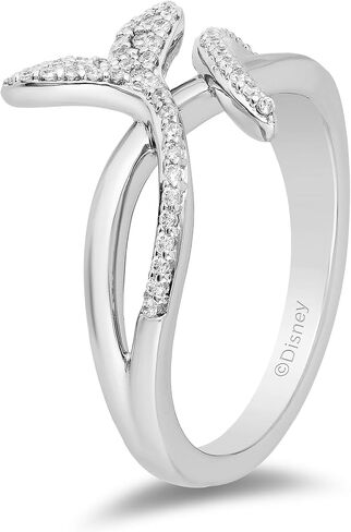 Jewelili Enchanted Disney Fine Jewelry Sterling Silver 1/8 Cttw Natural White Round Diamond Ariel Ring in Saudi Arabia