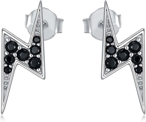 JOERPH Black Lightning Stud Earrings 925 Sterling Silver Lightning Bolt Earrings for Women Men in Kuwait