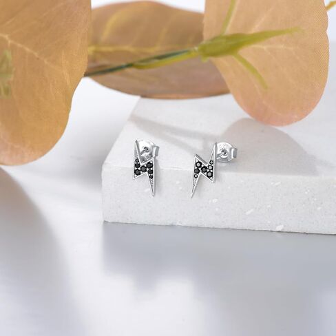 JOERPH Black Lightning Stud Earrings 925 Sterling Silver Lightning Bolt Earrings for Women Men in Kuwait