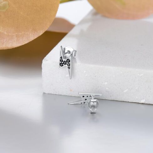 JOERPH Black Lightning Stud Earrings 925 Sterling Silver Lightning Bolt Earrings for Women Men in Kuwait