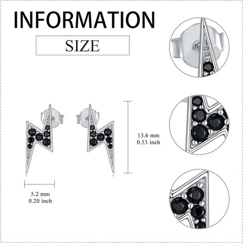 JOERPH Black Lightning Stud Earrings 925 Sterling Silver Lightning Bolt Earrings for Women Men in Kuwait