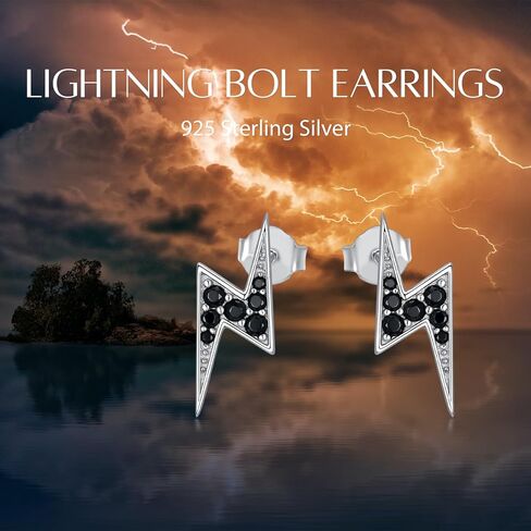 JOERPH Black Lightning Stud Earrings 925 Sterling Silver Lightning Bolt Earrings for Women Men in Kuwait