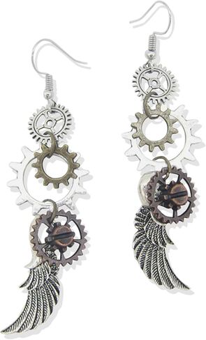 DAMLENG Steampunk خمر الأقراط الأعمال اليدوية الفريدة الرجعية ساعة ترس القرط العتيقة مزيج من لهجة أقراط للنساء الرجال in Kuwait