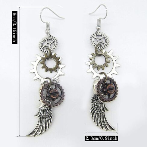 DAMLENG Steampunk خمر الأقراط الأعمال اليدوية الفريدة الرجعية ساعة ترس القرط العتيقة مزيج من لهجة أقراط للنساء الرجال in Kuwait