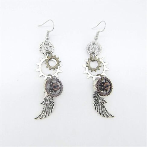 DAMLENG Steampunk خمر الأقراط الأعمال اليدوية الفريدة الرجعية ساعة ترس القرط العتيقة مزيج من لهجة أقراط للنساء الرجال in Kuwait