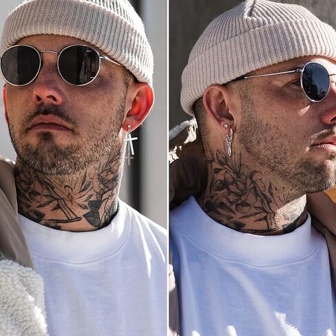 Subiceto 31 قطعة أقراط من الفولاذ المقاوم للصدأ للرجال أقراط متدلية على شكل صليب أسود مجموعة أقراط طويلة على شكل سلسلة مجوهرات ثقب الموضة in Kuwait