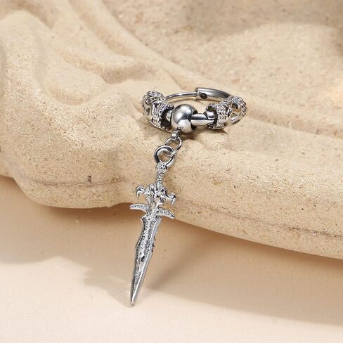 Subiceto 31 قطعة أقراط من الفولاذ المقاوم للصدأ للرجال أقراط متدلية على شكل صليب أسود مجموعة أقراط طويلة على شكل سلسلة مجوهرات ثقب الموضة in Kuwait