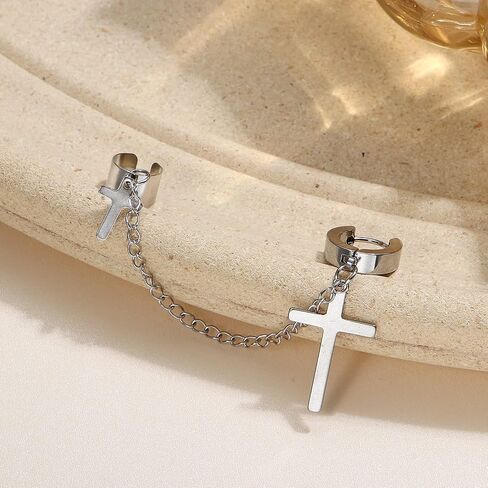 Subiceto 31 قطعة أقراط من الفولاذ المقاوم للصدأ للرجال أقراط متدلية على شكل صليب أسود مجموعة أقراط طويلة على شكل سلسلة مجوهرات ثقب الموضة in Kuwait